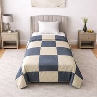 Veda Blue & Cream Checkered Cotton Dohar Double Bed Reversible 300 Tc Size 240 X 160 Cms