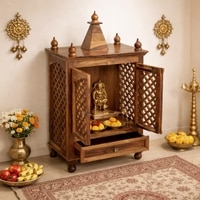 Lidi Sheesham Wood  Prayer Unit in Teak Finish