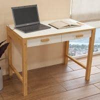 Exotica Solid Wood Study Desk with Drawers and Wooden Handles in Ivory Colour