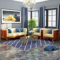 Prashiv 2+1+1 Seater Wooden Sofa (Creame Colour, Honey Finish)