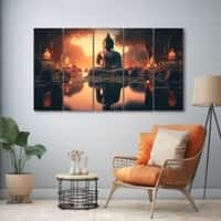 The Castle Decor Lord Buddha Meditation Wall Painting Wooden Framed 27x48 Inch (Style 24)