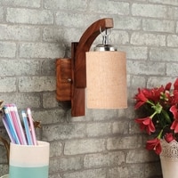 Devansh Solid Wood Electric Wall Light in Brown Colour with Beige Shade Count of 1 Light