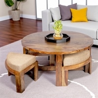 Nashville Sheesham Wood 4 Seater Coffee Table Set In Teak Finish
