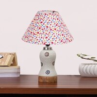 Devansh Conical Multi Cotton Shade Lamp With Wood & Mosaic Glass Base For Decoration/Office/Home/Gifting/Study For Decoration/Office/Home/Gifting/Study -(10X10X14.5) Inches -A
