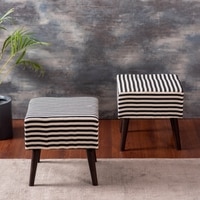 Zebra Fabric Wooden Stool in Black & White Color Set of 2