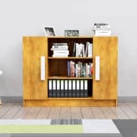 Hexa Red Bookshelf Engineered Wood Display Cabinet with Storage in Giant Wood Colour