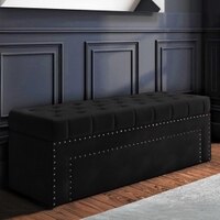Edin Velvet 2 Seater Upholstered Bench with Storage Black Colour