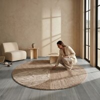 Handmade Round Wool Rug Modern Geometric Beige 10 Feet Carpet