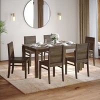 Atlas Solid Wood 6 Seater Compact Storage Dining Table With 6 Atlas Wooden Seat Dining Chairs (Finish: Danish Walnut)