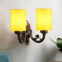 Devansh Metal Electric Wall Light in Antique Gold Colour with Yellow Shade Count of 2 Lights