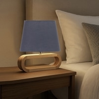 Devansh Grey Cotton Table Lamp With  Wood Natural Base -7