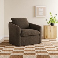 Oxford Boucle Fabric Lounge Chair in Brown Colour