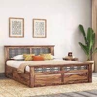 Bunai Solid Wood King Size Box Storage Bed In Teak Finish