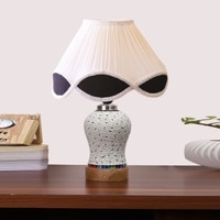 Devansh Multi  Vintage  Cotton Pleated Shade Lamp With Wood & Mosaic Glass Base For Decoration/Office/Home/Gifting/Study For Decoration/Office/Home/Gifting/Study