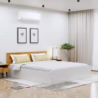 Hexa Engineered Wood Modern Queen Bed With Headboard With Storage In Frosty White And Giant Wood