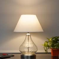 CRYSTAL Clear Glass Table Lamp with Chrome Base and White Shade