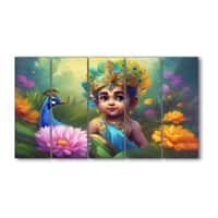 The Castle Decor Bal Gopal Wall Painting Wooden Framed 27x48 Inch (Style 4)