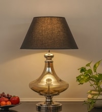 Delicea Smoke Glass And Chrome Finish Metal Table Lamp With Black Cotton Shade
