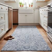 Neulooms Handloom Knotted Reversible Flatweave Runner Rug Blue or Ivory 2.5x11