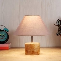 Ayn Grey Fabric Shade Table Lamp with Natural Wooden Base