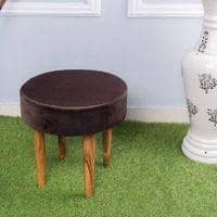 Nayla Solid Wood Stool in Grey Velvet Fabric