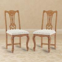 Taahira Set Of 2 Dining Chair In Natural Teak Finish With Monochrome Paisley Colour