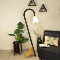 Cygnet Wooden Floor Lamp with Brown Base and Jute Fabric Lampshade