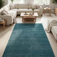 Jaipur Rugs Striped Wool And Viscose 5x8 Feet Deep Turquoise Handloom Carpet