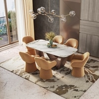 Paloma 6 Seater Pluto Spanish Ceramic Dining Table With 6 Selene Chairs (Finish : Pluto Spanish Ceramic, Chair Colour : Mustard)