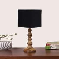 Devansh Black Cotton Table Lamp With  Wood Natural Base (7X7X15.5 Inches)-3