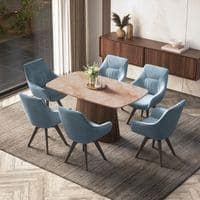 Nola 6 seater Compact Dining Table in Amber Jade Ceramic with Wella Dining Chair in Blue Fabric