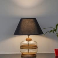 VARELLO Clear Glass Table Lamp with Gold Accent and Wood Base Black Shade