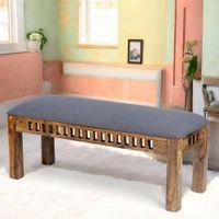 Milford Sheesham Wood Accent 3 Seater Bench In Anchor Grey Fabric