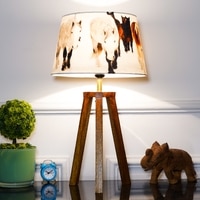 Griffith hand crafted Solid wood honey finish Tripod Table Lamp With Printed Linen Shade