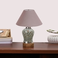 Devansh Conical Grey Cotton Shade Lamp With Wood & Mosaic Glass Base For Decoration/Office/Home/Gifting/Study For Decoration/Office/Home/Gifting/Study -(10X10X14.5) Inches -A