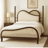 Arch Solid Wood Non Storage Queen Bed in Provincial Teak Finish