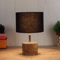 Millerd Black Fabric Shade Table Lamp with Natural Wooden Base