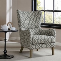 Carolina Printed Infinity Grid Fabric Wing Chair in Green Colour