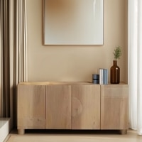 Amaze Solid Mango Wood Sideboard with 4 Door in White Wash Finish