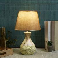 Cream Ceramic Table Lamp Brown Shade