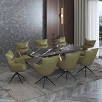 Aeris Ceramic 6 to 8 Seater Extendable Dining Table Black Jade With Set of 3  Beck Dining Chair Olive Leatherrete