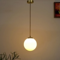 Orb Single Glass Pendant Light -  Frosted White & Shine Brass