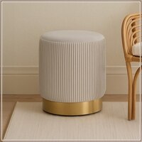 Snuggle Up Spot Velvet Pouf Stool in Beige Colour