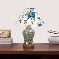 Devansh Conical Multi Cotton Shade Lamp With Wood & Mosaic Glass Base For Decoration/Office/Home/Gifting/Study For Decoration/Office/Home/Gifting/Study -(10X10X14.5) Inches -A