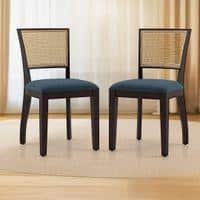 Argiro Solid Wood Dining Chair Set Of 2 In Mahogany Finish With Night Blue Velvet Fabric Colour