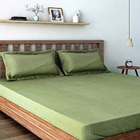 Marwan Pista Green Absract 210 TC Cotton Double Size Bedsheet with 2 Pillow Covers