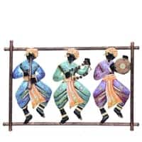 Desert Art Metal Handpainted Blue Tabla Musician Wall Hanging