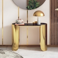 Belle Black Mirror and Metal Console Table in Gold finish