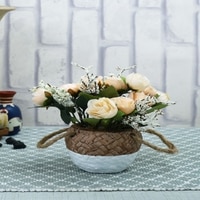 Artificial Yellow Roses With A Ceramic Pot
