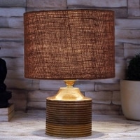 Christabel Brown Jute Table Lamp with Natural Wood Base